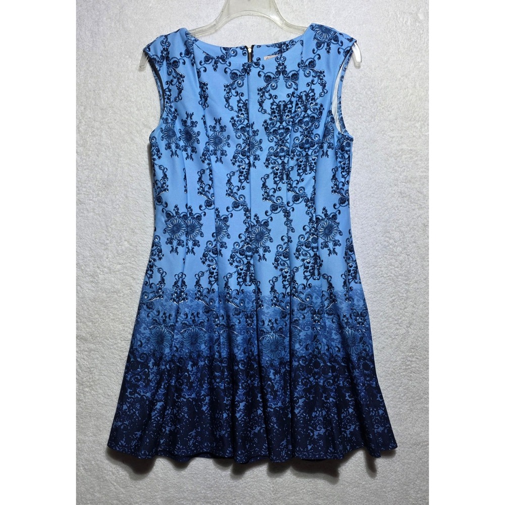 Dress Barn Blue Ombre Damask Fit and Flare Dress Size 14 Sleeveless